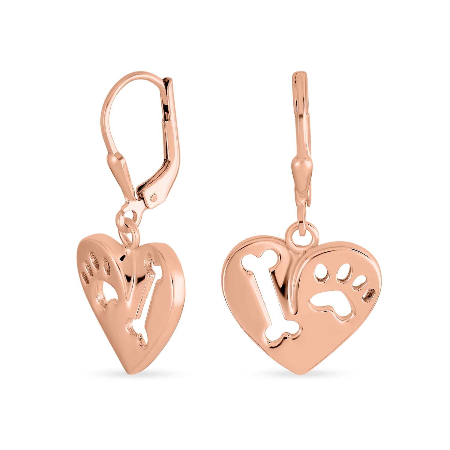 925 Sterling Silver Hot Pink Paw Print Bone Dog Animal Kids Girl Stud Earrings 