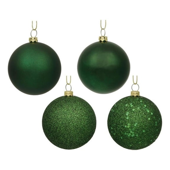 Pemberly Row 6" 4-Finish Ball Ornament Assortment in Emerald Green (Set of 4)