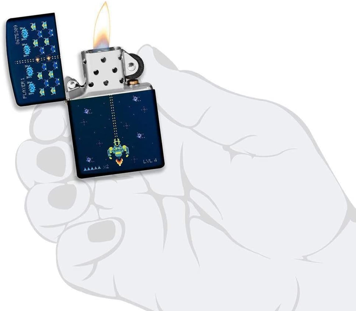 Zippo Pixel Game Design Matte Navy Windproof Pocket Lighter 49114