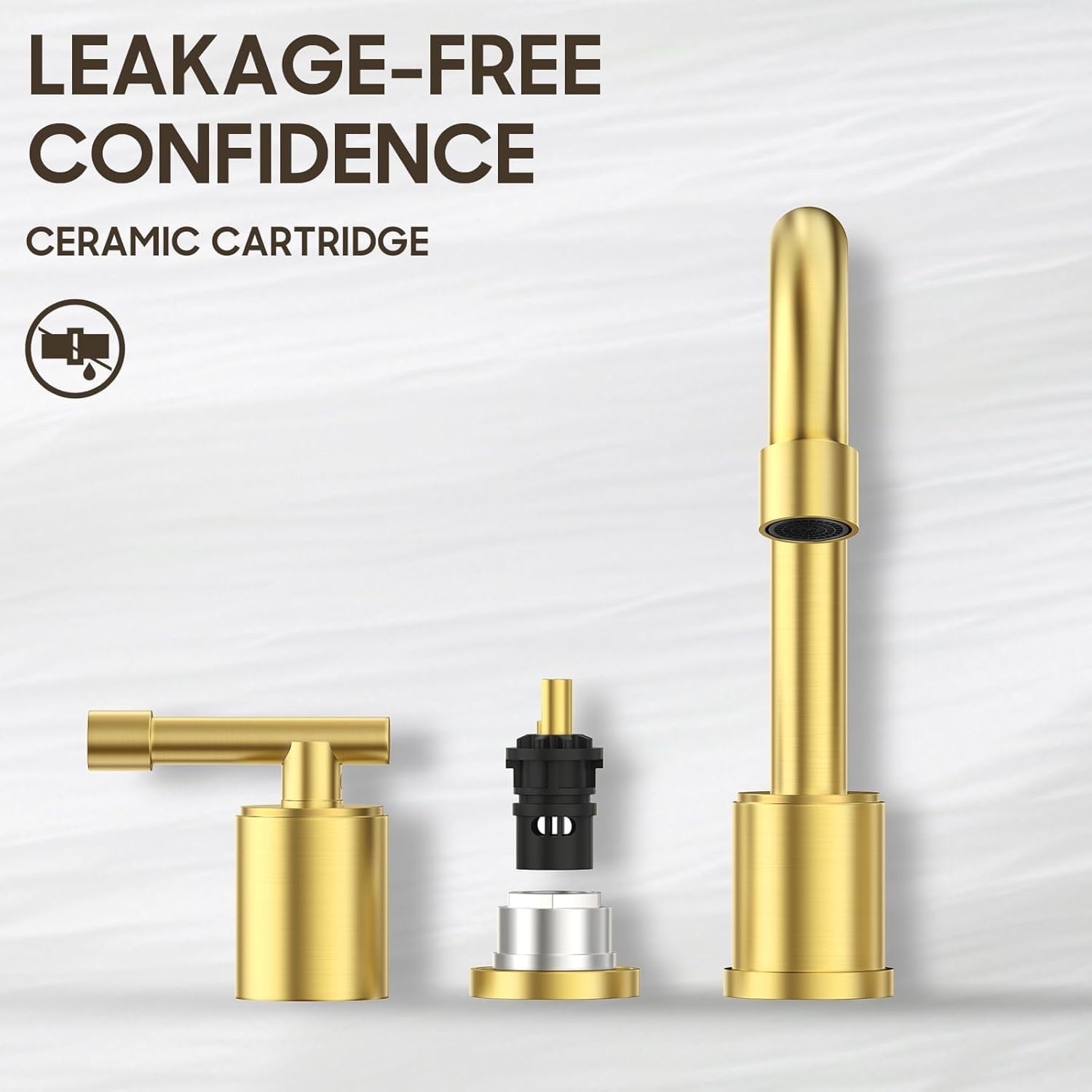 Brushed Gold Widespread 8 Inch Bathroom Faucet，3 Holes 2 Handles Modern Bathroom Sink Faucet with Metal Pop-Up Drain & Water Supply Line,WFZY01-BG