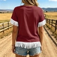 thumbnail image 7 of Admvng Women's T-Shirt Crew Neck Fringe Trim Short Sleeve Solid Casual Summer Tops, 7 of 7