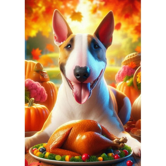 Bull Terrier Brown White - Best of Breed DCR Thanksgiving House Flag 28" x 40"
