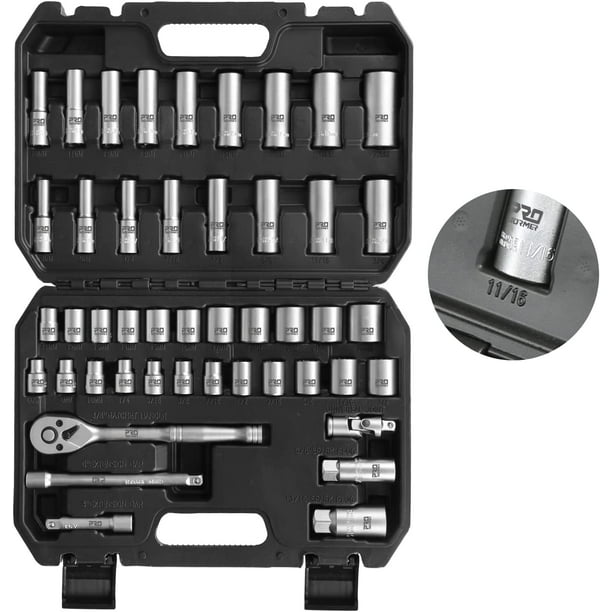 PROSTORMER 46Piece Drive Socket Wrench Set, 3/8 Impact Socket Mechanic Tools SAE/Metric with 72