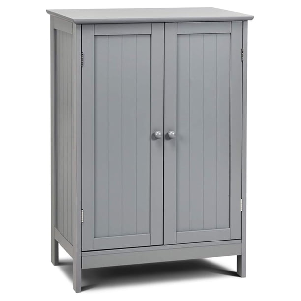 2 Pack Freestanding Storage Cabinets with Double Doors and Shelves, Living Room Bathroom Wooden Storage Cabinet, Gray,Negro