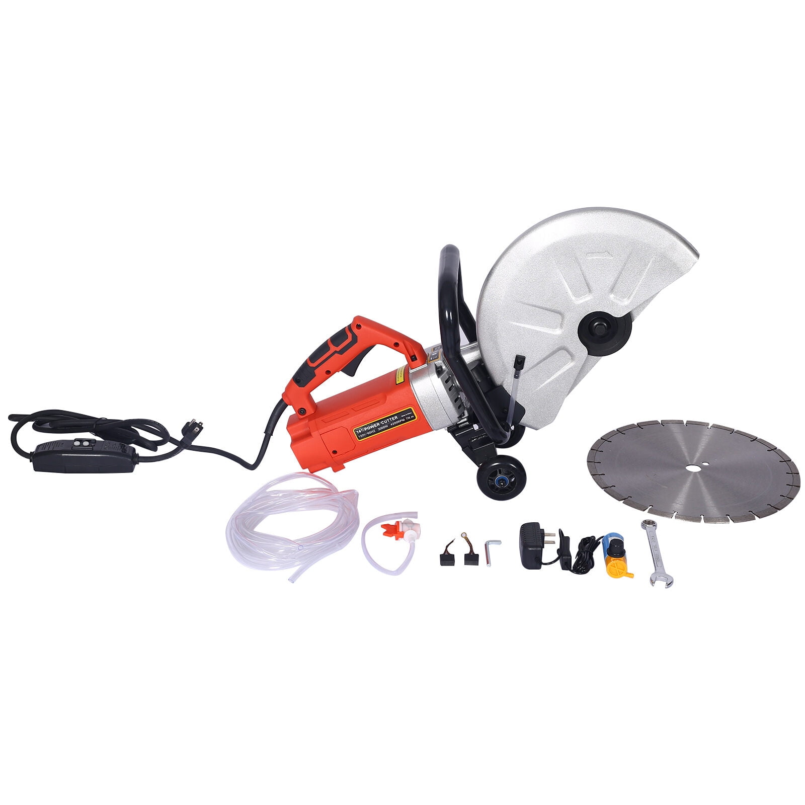 Cordless Drill Electric 14" Cut Off Saw Wet/Dry Concrete Saw Cutter Guide Roller with Water Line Attachment 3000w with blade,Impact Driver