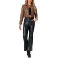 thumbnail image 2 of INSPIRE CHIC Women's Holographic Shiny Biker Button Down Metallic Jacket M Brown, 2 of 6