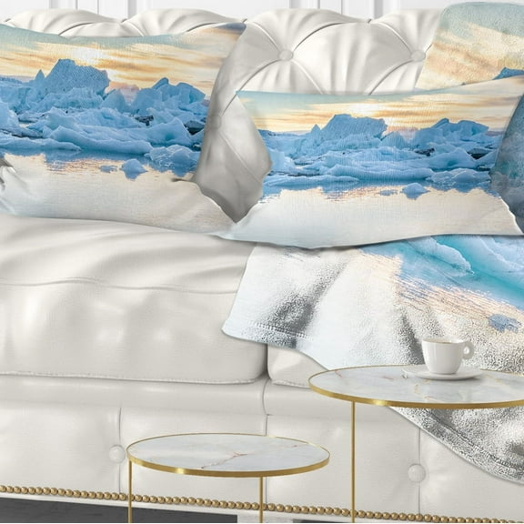 Designart Icebergs in Glacier Lagoon - Seascape Throw Pillow - 12x20