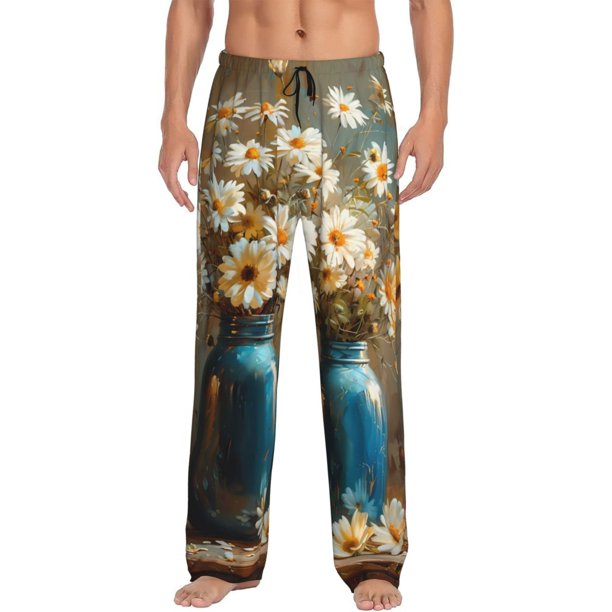 Balery Rustic Daisy Mason Jars Pantalones de pijama para hombre, pijama ultraligero, pantalón de descanso-Medium