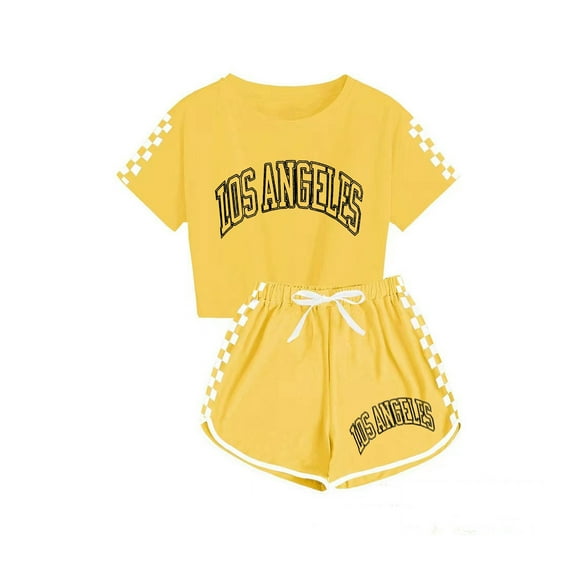 Edvintorg 5-14 Years Teenage Girls Clothing Fashion Letter Printed Casual Round Neck Short Sleeve Tops And Short Pants Sets 2Pcs Summer Outfit Kids Clothes Boys