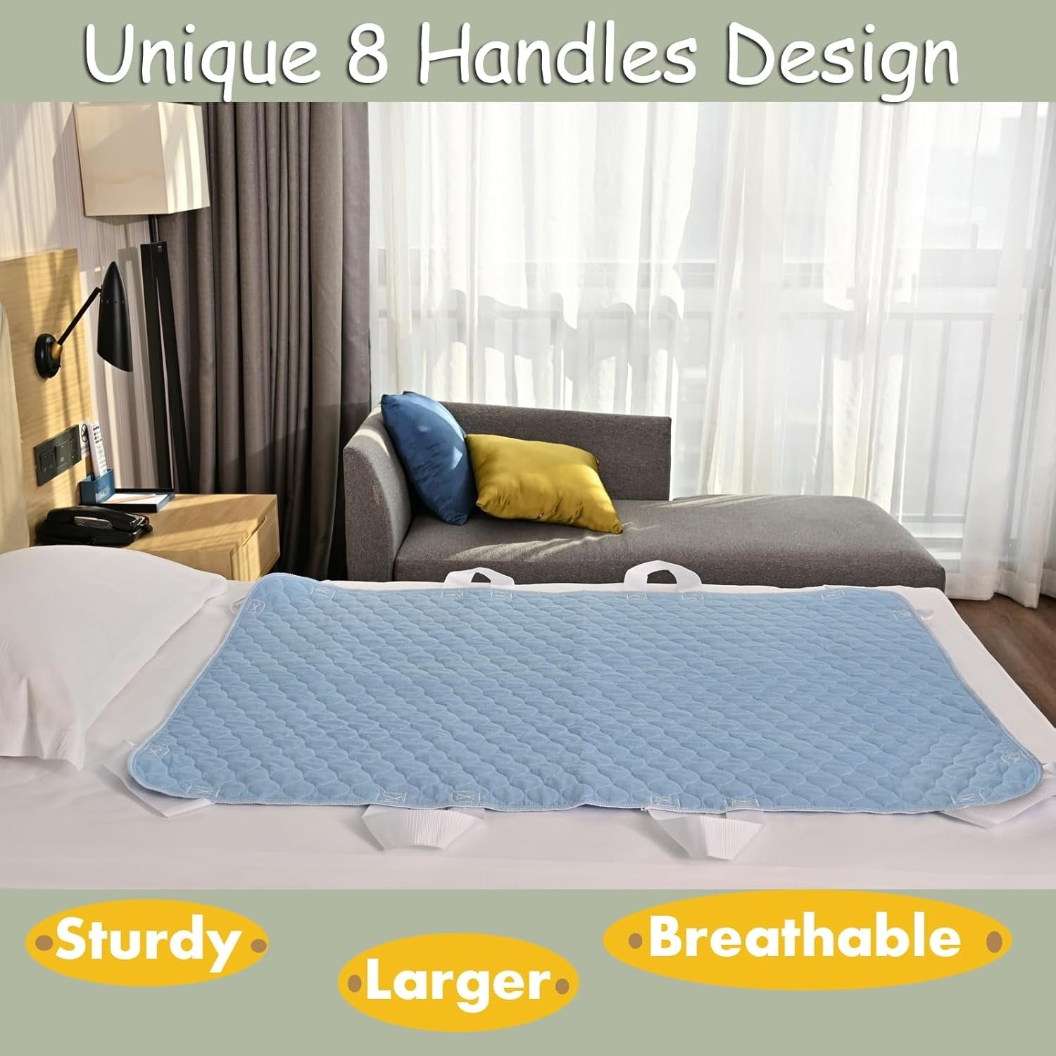 Positioning Bed Pad with 8 Handles, Ultra Absorbent Incontinence Underpad 36”x52” Extra Large Waterproof Reusable Transfer Pad for Adults and Elderly at Home & Hospital (Green 2 Pack)