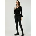 thumbnail image 2 of DARING DIVA Women's V Neck Velvet Blouse Flare Casual Top XS Black, 2 of 6