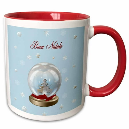 

3dRose Snow Globe Deer Tree and Snowflakes Merry Christmas in Italian - Two Tone Red Mug 11-ounce