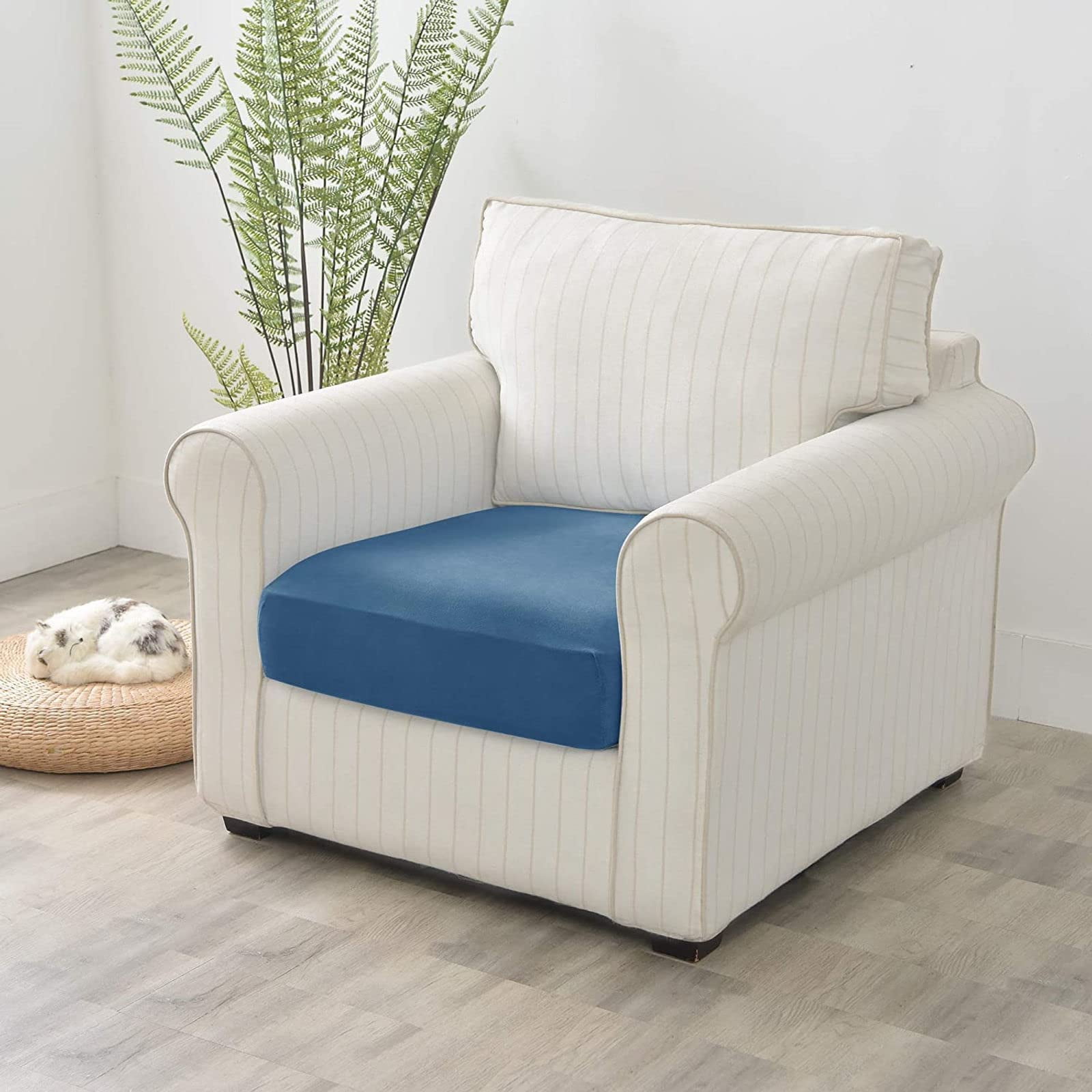 Velvet Sofa Seat Cushion Covers, Sofa Cushion Covers Stretch Couch Cushion Cover Soft with Elastic Bottom Sofa Seat Cover for Chair Sofa-Peacock blue-3-seater