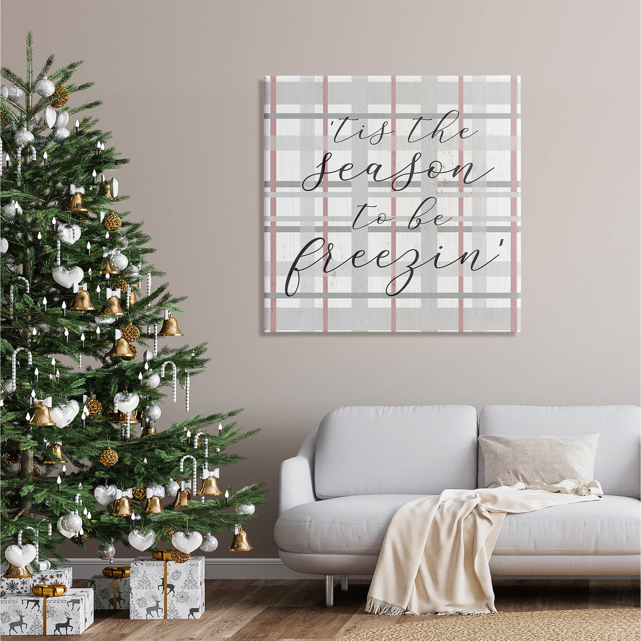 Tis The Season To Be Freezin' Winter Plaid Holiday Graphic Art Gallery Wrapped Canvas Print Wall Art
