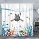 thumbnail image 2 of 1 cortina de ducha de gato divertido, cortinas de ducha de tela impermeables de mar verde azulado y océano con decoración de cortina de baño de animales (71''×71''/180*180cm) JAMW Sencillez, 2 of 5