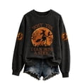 thumbnail image 2 of Womens Sweatshirt Long Sleeve Vintage Washed Crew Neck Pullover Broom Witch Theme Graphic Casual Fall Halloween Occasions Top Earthy Yellow L, 2 of 4