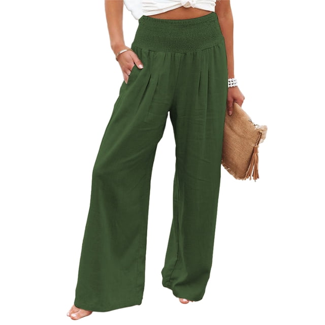 MAWCLOS Pantalon de Détente Palazzo Taille Haute pour Femmes, Vert, 2TG