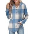 thumbnail image 2 of WTOBBY Women's Fashion Raglan Sleeve Long Sleeve Pullover with Pockets Preppy Graphic Hoodie, Retro Button Plaid Design, Comfortable and Trendy for Casual and Lounge Wear,Sky Blue M, 2 of 5