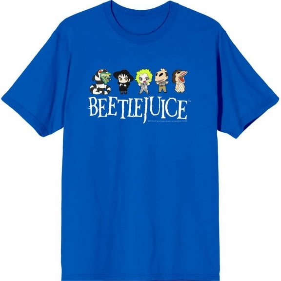 Beetlejuice Chibi Character Line-Up Men's Blue Crew Neck Short Sleeve Tee-Medium