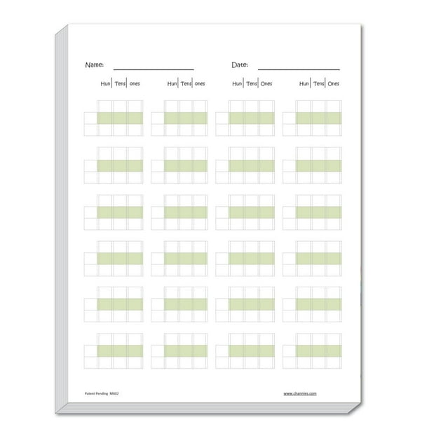Channie’s Triple Digit Math Line-Up Pad for 3 digit addition subtraction 250 Pages counted Front & Back, 125 Sheets, Grades 2nd & 3rd, Size 8.5” x 11”