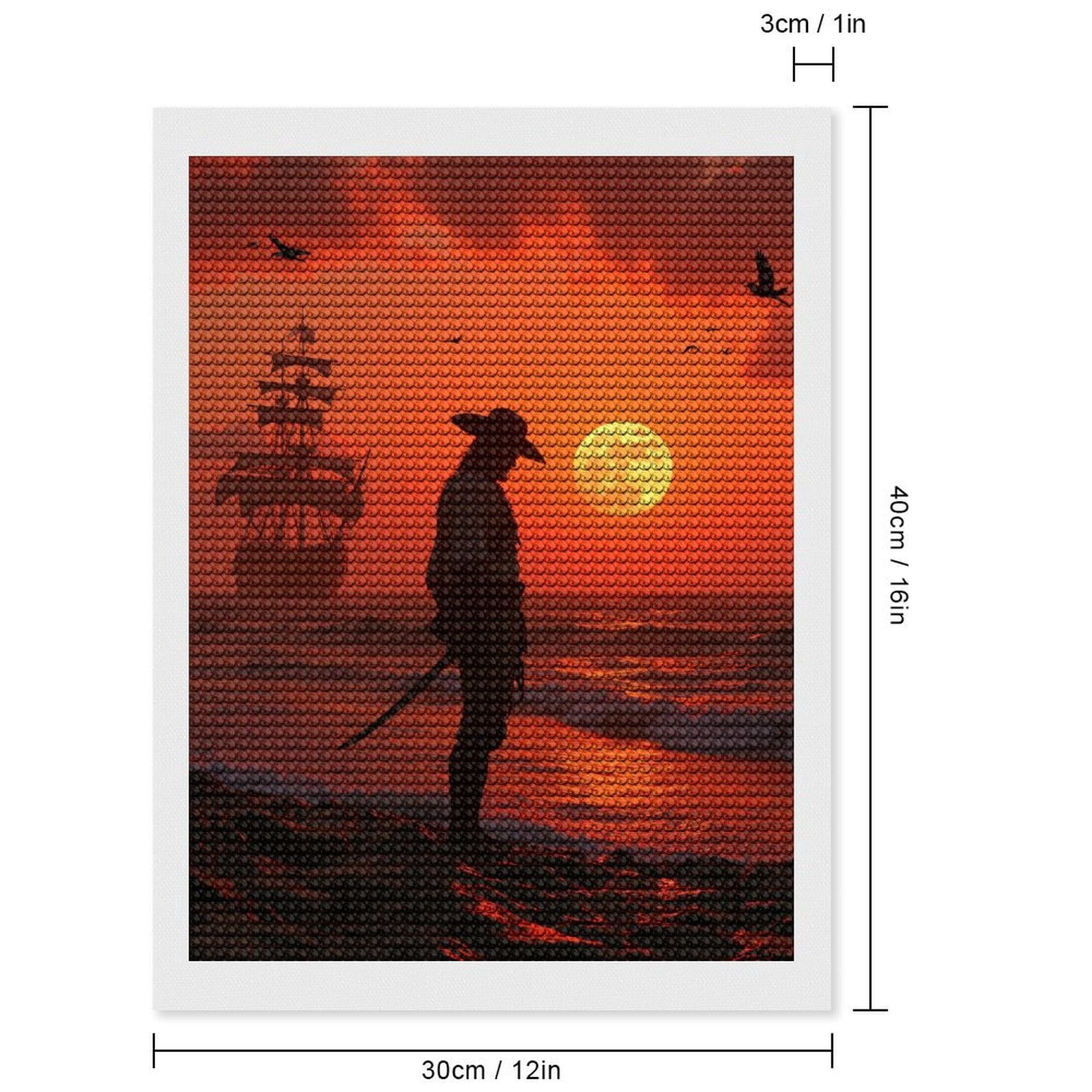 Diamond Art Kits for Adults, Pirate Sunset Silhouette Ocean Ship Moon 5D Diamond Painting Kits for Adults Beginners, DIY Full Drill Diamond Painting, Gem Art and Crafts 12x16