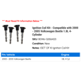 thumbnail image 2 of Ignition Coil Kit - Compatible with 2000 - 2005 Volkswagen Beetle 1.8L 4-Cylinder 2001 2002 2003 2004, 2 of 2