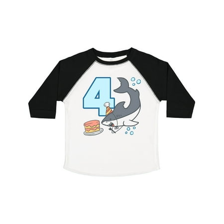 

Inktastic 4th Birthday Shark with Cake Gift Toddler Boy or Toddler Girl T-Shirt