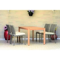 Amazonia Brooklyn 5 Piece Rectangular Eucalyptus Patio Dining set  Teak Finish and Grey Wicker Chairs  Durable and Ideal for Outdoors