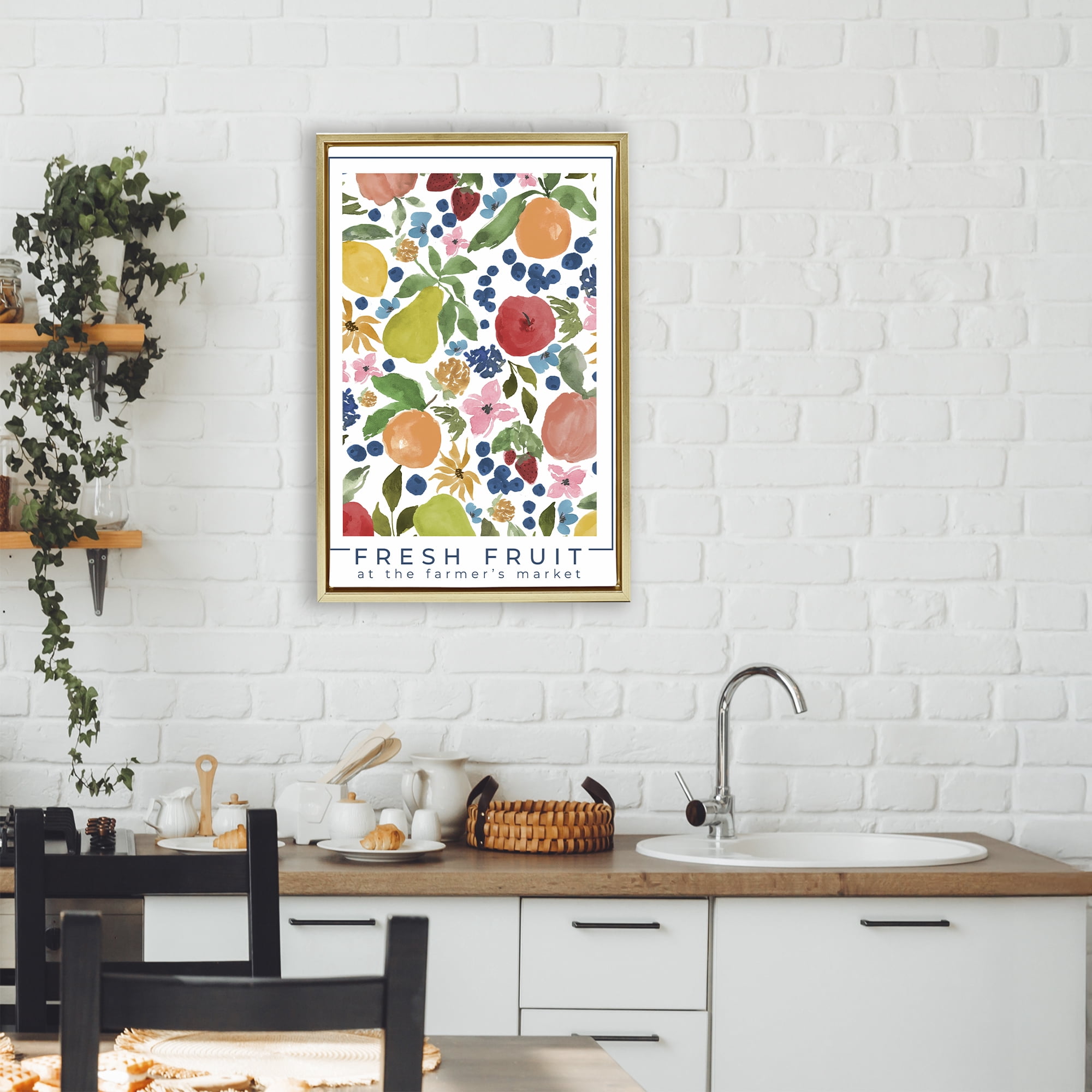 Stupell Industries Fresh Fruit Market Pattern Gold Framed Floater Canvas Wall Art, design by Lucille Price