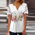 thumbnail image 4 of Camiseta de manga corta con cuello en V para mujer, remera Sexy con estampado de flores de retazos de encaje, camisetas holgadas para mujer 2023, 4 of 4