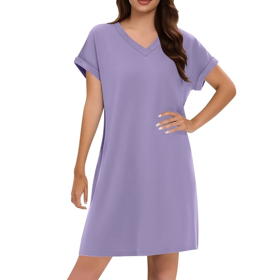 Ynynloco Summer Dresses for Women V-Neck Casual Sundresses T-Shirt Dress for Vacation Daily Wear