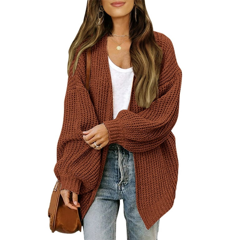 Niuer Women Soft Solid Color Cardigan Sweater Ladies With Pockets Jacket  Shawl Neck Office Chunky Knit Knitwear Coat Coffee XXL 