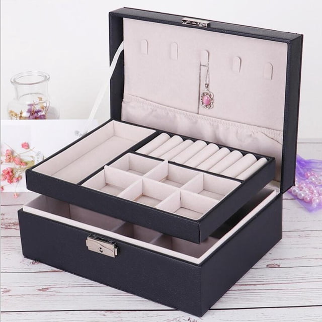 Joyero de Cuero de Madera con y Diseño Considerado y Cubiertos negro Sharpla Expositor organizador de joyas