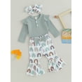 thumbnail image 3 of Wassery 3pcs Baby Girls Fall Outfit Infant Girls Clothing Set Long Sleeve Romper Rainbow/Flower Print Pants and Headband 0-18 Months, 3 of 9