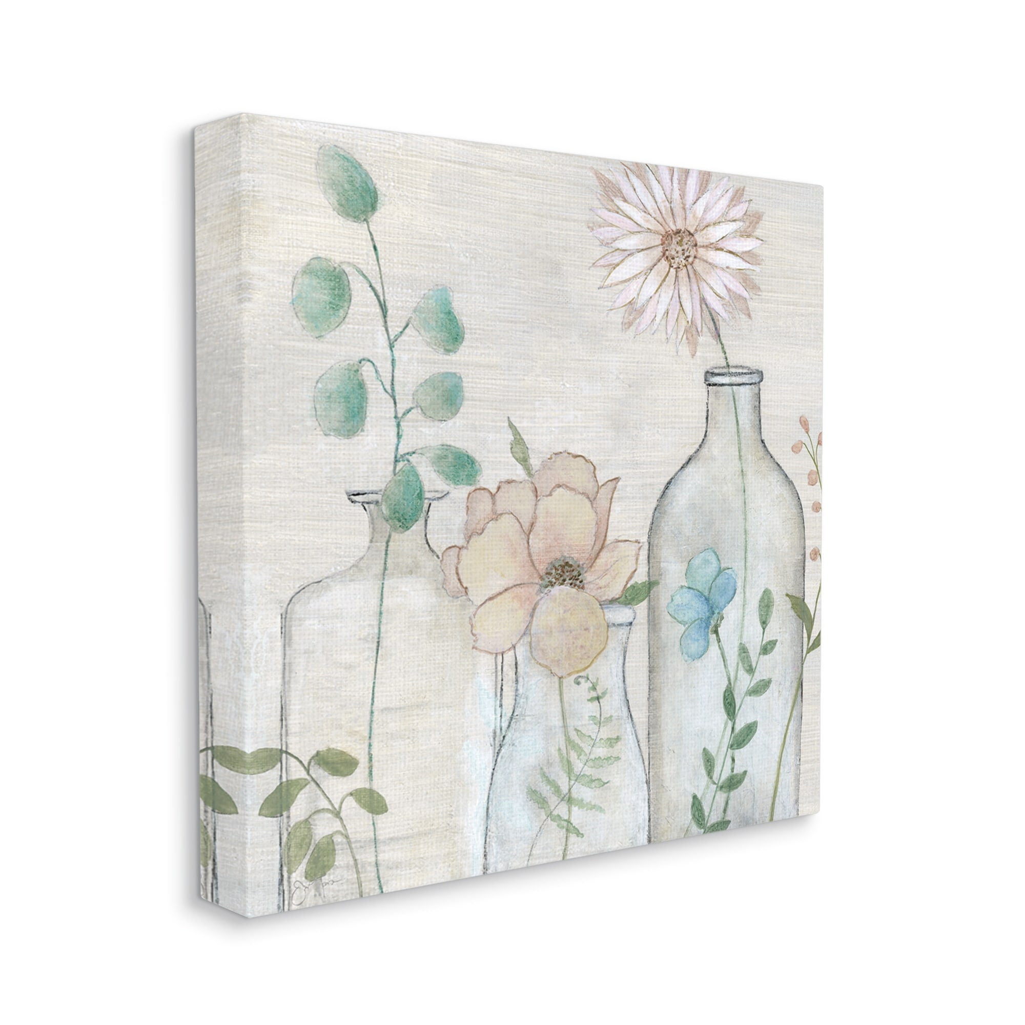 Stupell Industries Mixed Rustic Wildflower Vases Botanical & Floral Painting Gallery Wrapped Canvas Print Wall Art