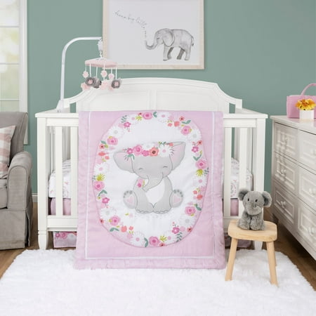 UPC: 0846216066504 | Sammy & Lou Elephant Garden 4 Piece Microfiber Crib Bedding Set for Infant Girl