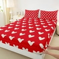 thumbnail image 3 of Manfei Kawaii Loves Pattern Queen Sheet Sets,Cute Heart Print Flat Sheet,Red White Queen Fitted Sheet For Princess,Ultra Soft Home Decor,4-Piece, 3 of 7