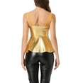 thumbnail image 3 of INSPIRE CHIC Metallic Peplum Cami Top for Women's Sleeveless Spaghetti Strap Party Tank Tops S Gold, 3 of 6