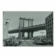 Landscape Cutting Board, Brooklyn New York Usa Landmark Bridge Street with Cars Photo, Decorative Tempered Glass Cutting and Serving Board, Small Size, Charcoal Grey White, by Ambesonne