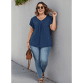 thumbnail image 5 of Womens Plus size Top V Neck Short Ruffled Cap Sleeves T Shirts Loose Summer Tops For Women With Neckline Shirred XL-5XL, 5 of 11