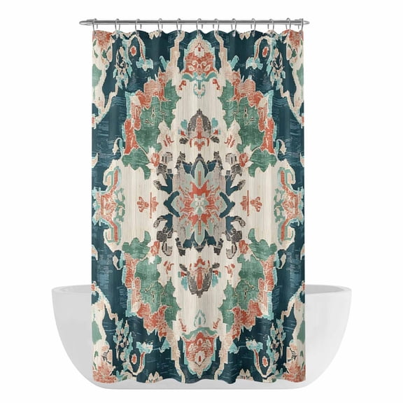 Xipuska Teal Green Boho Floral Shower Curtain - Water Repellent Fabric Shower Curtains Washable, Southwestern Ethnic Flowers Retro Decorative Cloth Bathroom Curtains Modern Bath Decor 36"x72"