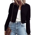 thumbnail image 3 of Flight Jacket Women Light-Weight Casual Zip Up Jacket Cropped Long Sleeve Fashion, Fall Black XL, 3 of 9