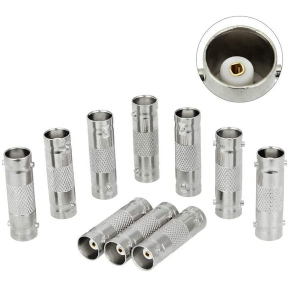 10 Pcs Bnc Female To Bnc Female Connectors Bnc Rca Adapter Bnc Female To Rca Male Adapter For Cctv Camera Installation - Silver