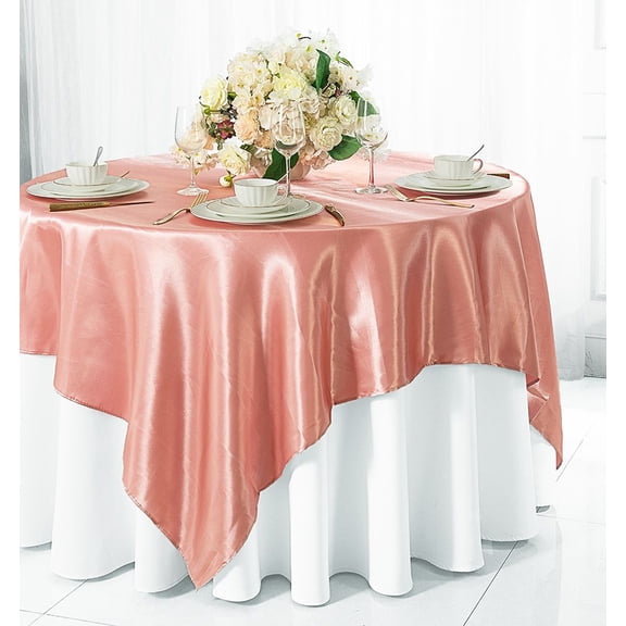 Wedding Linens Inc. 85 inch Square Satin Table Overlay Toppers - Rose Pink