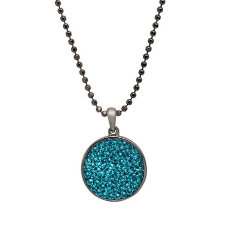 Luminesse Circle Pendant Necklace with Indicolite Swarovski Crystals in Sterling Silver