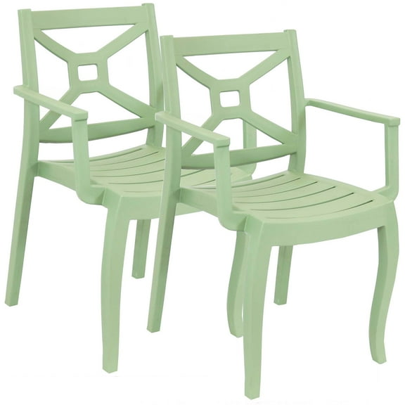 Sunnydaze Tristana Plastic Outdoor Dining Armchair - Spring Green - Set of 2