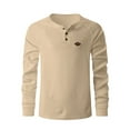 thumbnail image 4 of YUGYXL Henley Raglan Long Sleeve Shirts for Men Waffle Thermal Fashion Casual Tee Shirt Three Button Lightweight Pullover Khaki M, 4 of 9