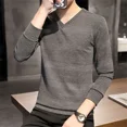 thumbnail image 5 of Camiseta ajustada para hombre, ropa lisa, cuello en V, sudaderas ajustadas, estética unicolor, oferta, Japón, informal, invierno, 5 of 5