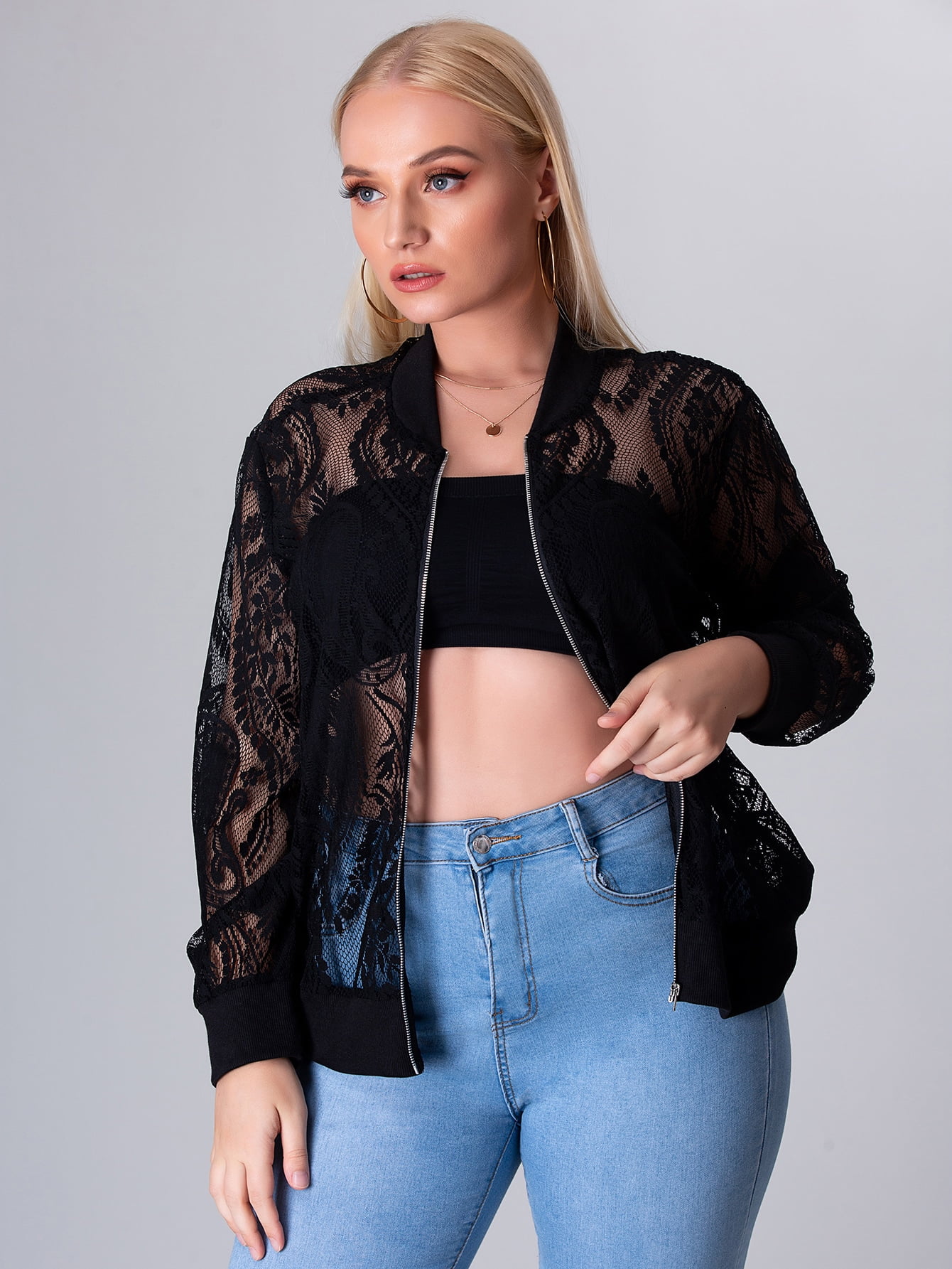 lace bomber jacket plus size