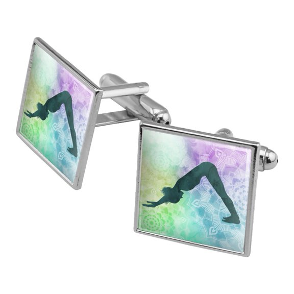 Downward-Facing Dog Yoga Pose Square Cufflink Set - Silver or Gold
